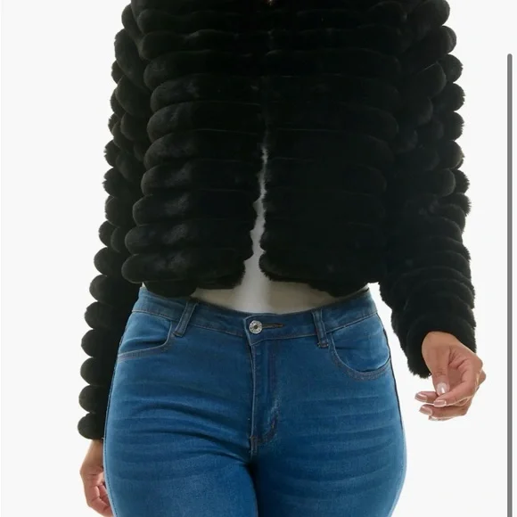 Nina Leonard Elegant Black Faux Fur Jacket - Picture 3 of 4